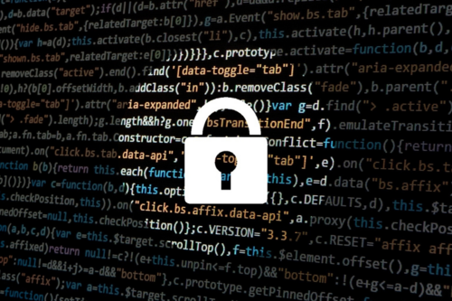 A graphic depiction of a padlock in front of computer code, representing NSG's Ann Arbor IT and cybersecurity support.