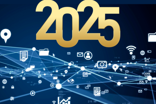 A tech-themed graphic for the year 2025, representing NSG's IT support specialist year in review.