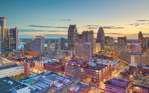 Overview of downtown Detroit.