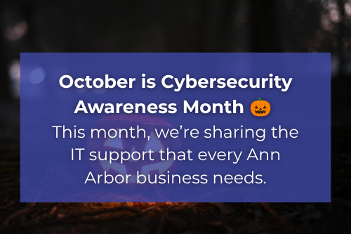 IT Support Tip white text on a blue box with a Halloween pumpkin in the background 